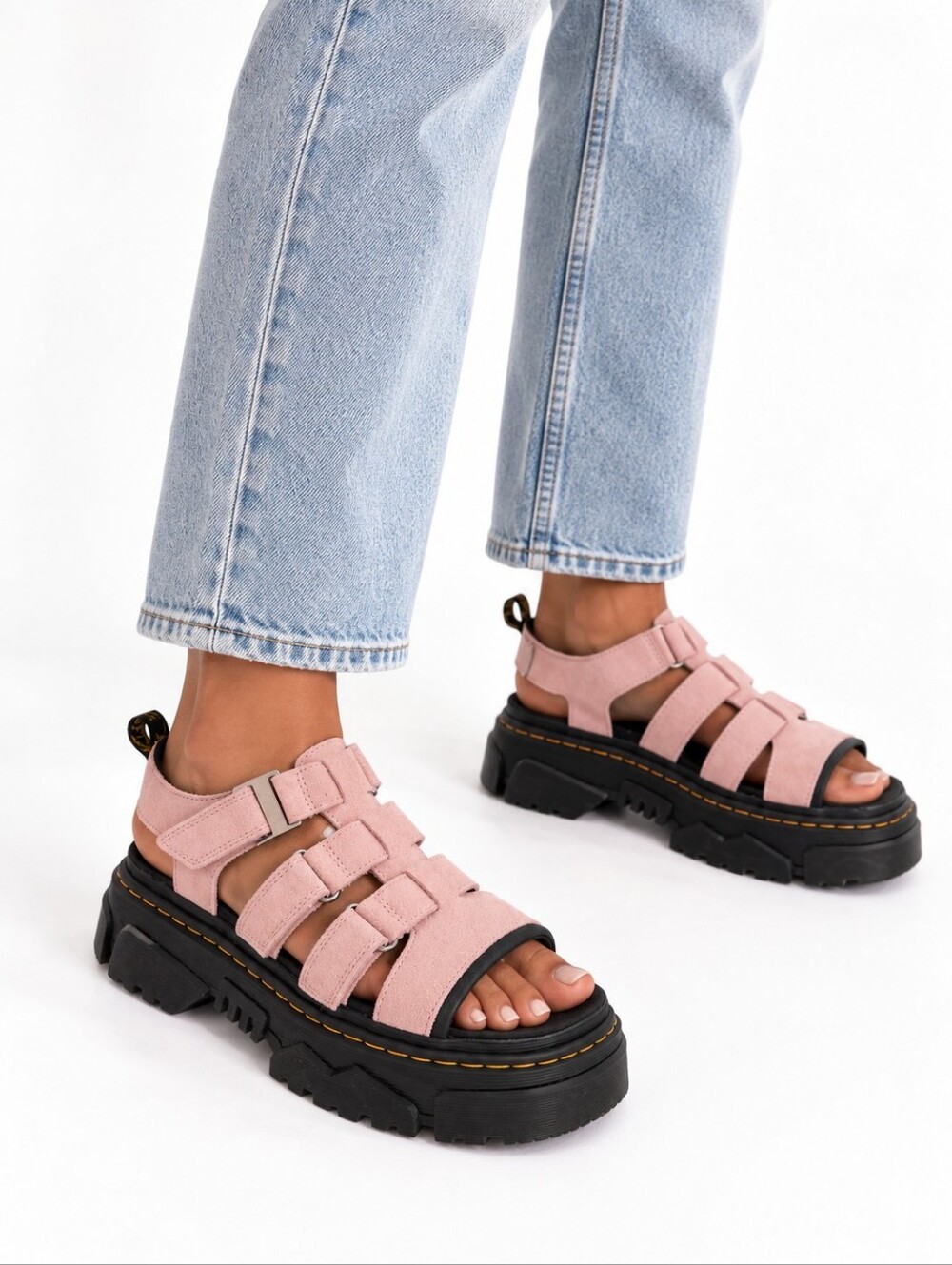 Dr Martens Mattison 3 Strap Suede Chunky Sandals In Pink New Size 8